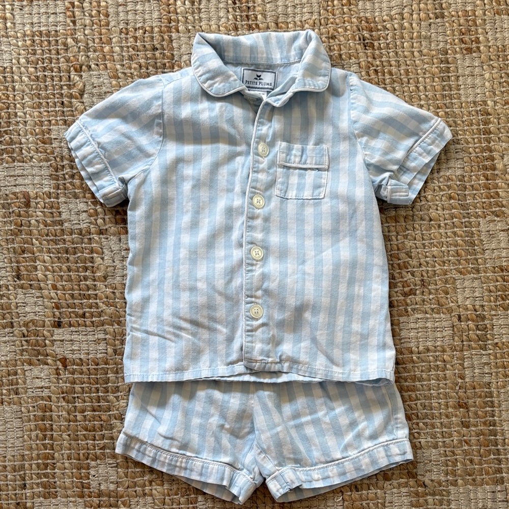 Petite Plume Blue Striped Button-Up Shirt and Shorts Set sz 3T